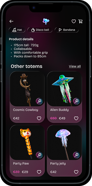 Product details list and an “Other totems” section with a “View all” link.