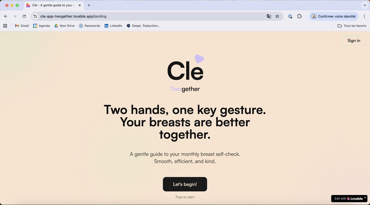 Twogether — breast self-check landing page built at the SheBuilds hackathon