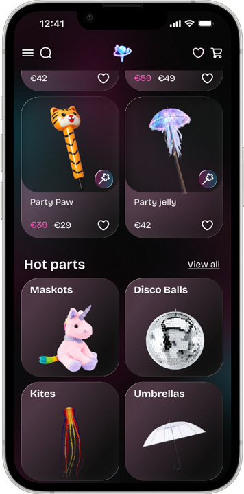 V2 homepage with a “View all” action next to single-part categories.