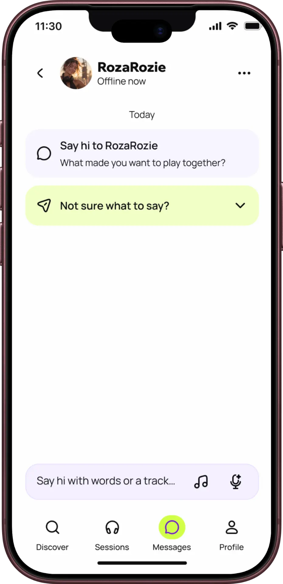 Beat/with first-message screen for starting a conversation with RozaRozie.