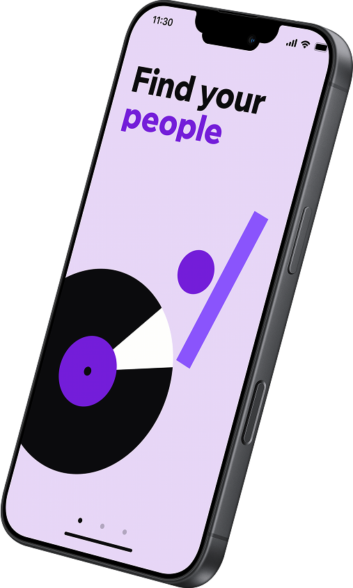 Beat/with onboarding screen reading Find your people